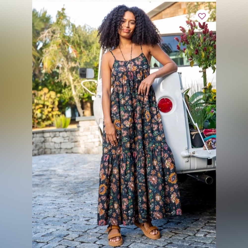 Natural Life Journey Boho Cotton Maxi Dress Dark Floral Sleeveless NWT XS